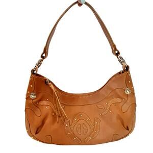 Via Spiga Crescent Handbag Western Studded 100% Goat Leather Y2K Tan Festival